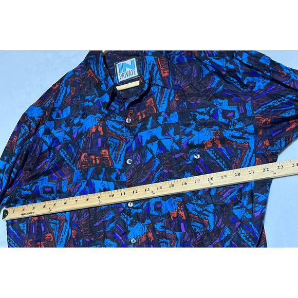 Vintage In Private Mens Long Sleeve Shirt M Silk Blue Abstract Button Up 80s 90s - Picture 10 of 14